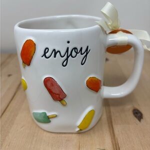 Rae Dunn ENJOY Mug White with Popsicles Multicolor Decor Double Sided New